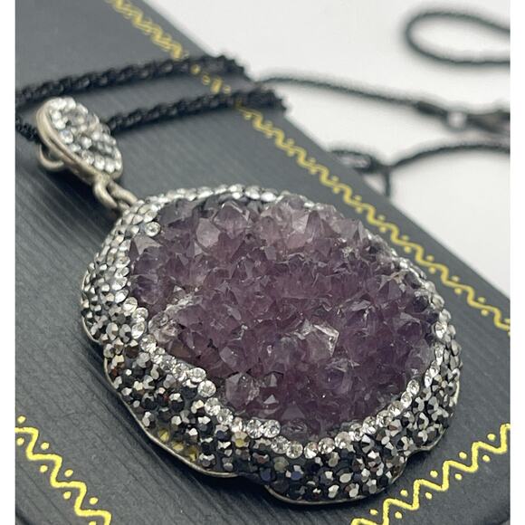 Raw Amethyst Sterling Silver Necklace Pendant 925 Druzy - Picture 7 of 16
